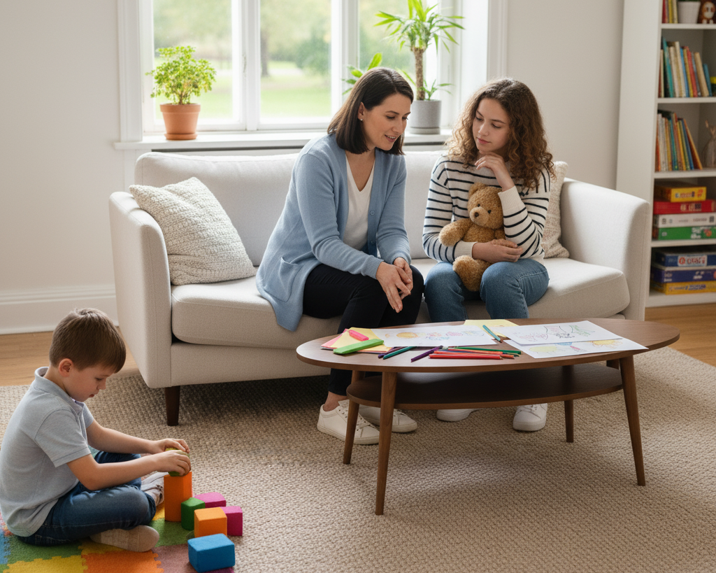 Frustrated parent and child